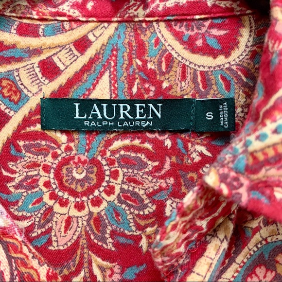 Ralph Lauren Paisley Button Up Long Shirt Tunic Floral Red Gold Womens Dress S - Picture 6 of 6